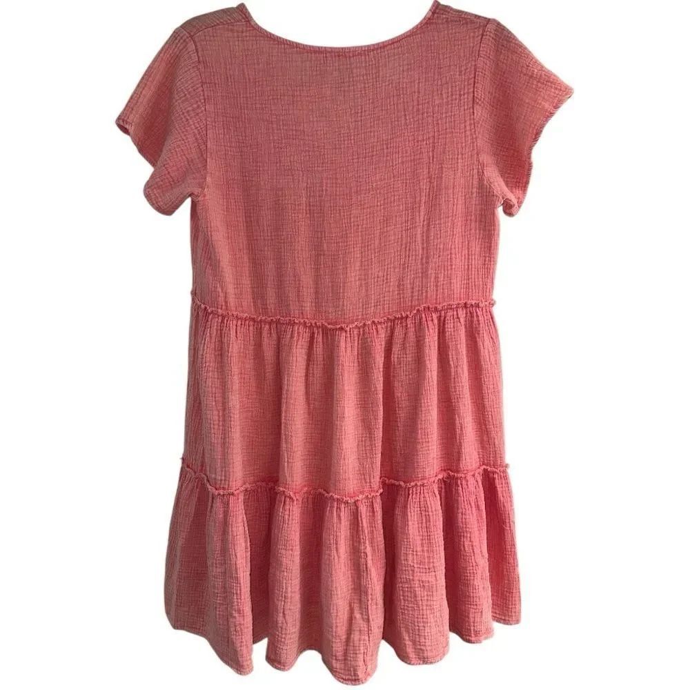 Easel Women's Tiered Cotton Gauze Casual Dress, Short Sleeve Washed Size Medium - Picture 4 of 7